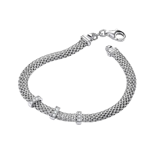 Silver Mesh with Cz's 7"/19cm Bracelet