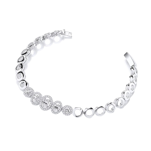 Micro Pave' 3 Oval & 2 Round Cz Stones 7"/19cm Bracelet