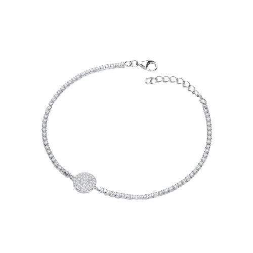 Silver Friendship Bracelet with Pave Round Pendant