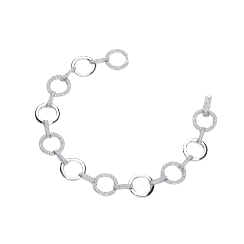Circles Plain & Cz's Silver Bracelet
