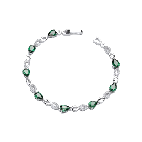 Green Teardrop CZ's Silver Bracelet