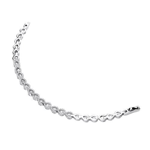 Silver CZ's Teardrop Link Silver Bracelet