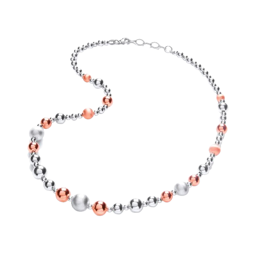 Silver & Rose Plated Graduated Beads Necklace