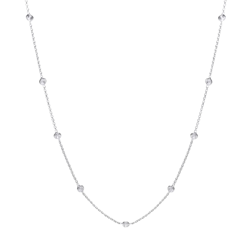 Silver Rh.Plated Rubover 11 Cz's Necklace 18"
