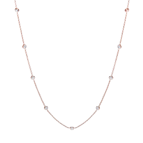 Rose Coated Rubover 11 Cz's Necklace 18"