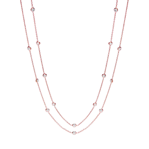 Rose Coated Rubover 23 Cz's Necklace 38"