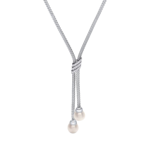 Necklace with 3 Stripes Cz's and 2 Fresh Water Pearls