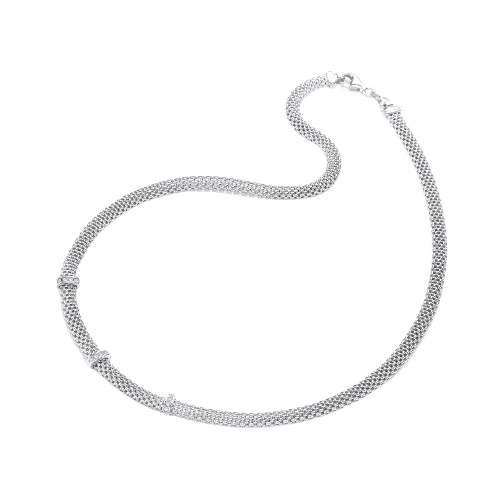 Silver Mesh with Cz's Necklace 17"/43cm