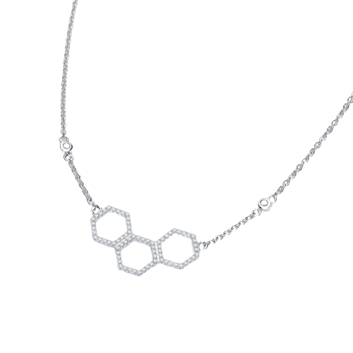 Honeycomb Style Pendant Silver Cz Necklace