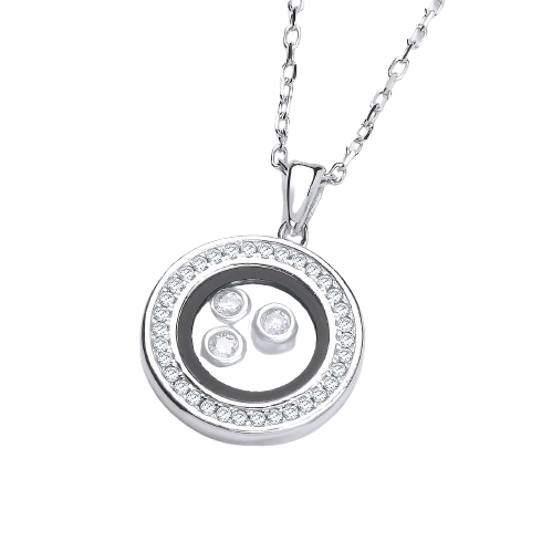 Circle of Life with Floating CZs Silver Pendant 18" Necklace