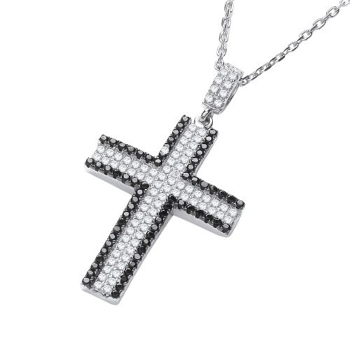 Micro Pave' Black & Clear CZ Cross with Chain