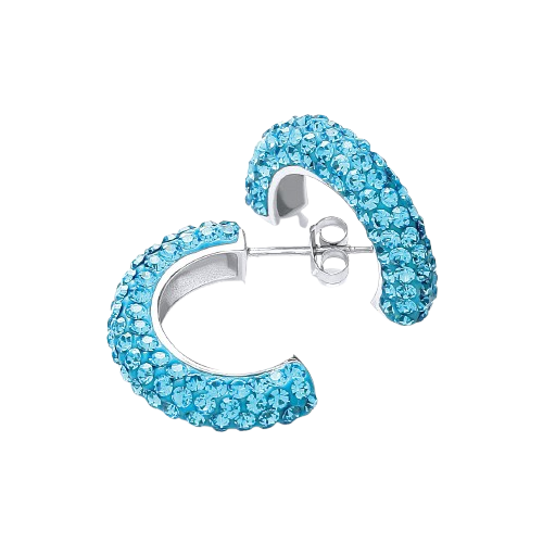 Half Hoop Stud with Light Blue Cz