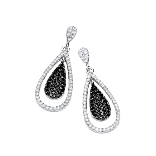 Micro Pave' Black & White CZ Drop Earrings