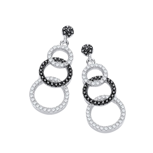 Micro Pave' Black & White CZ Drop Earrings