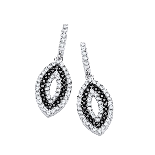 Micro Pave' Black & White CZ Drop Earrings