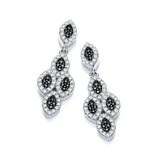 Micro Pave' Black & White CZ Drop Earrings