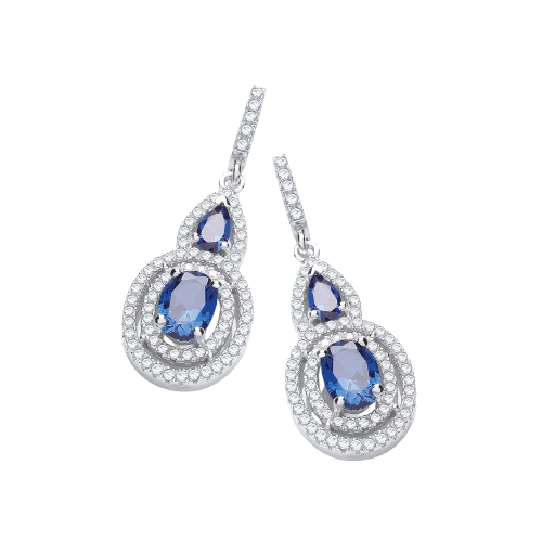 Micro Pave' Sapphire & White CZ Drop Earrings