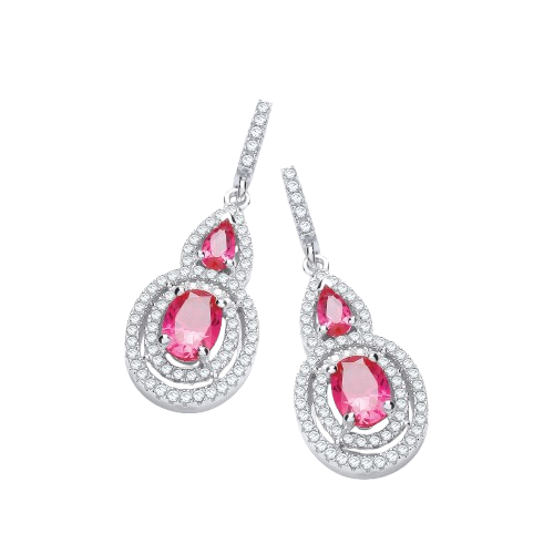 Micro Pave' Red & White CZ Drop Earrings