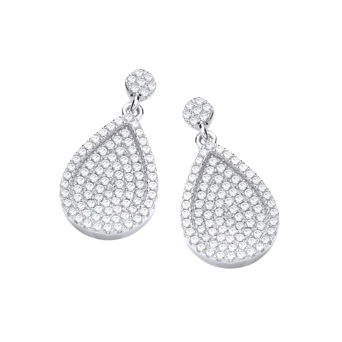 Micro Pave' Pear Shape Cz Drop Earrings