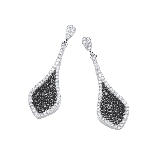Micro Pave' Black & Clear Cz Drop Earrings
