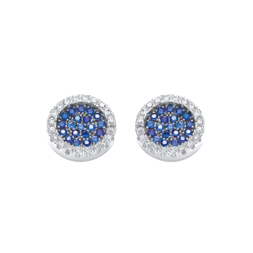 Micro Pave' Round Blue Cz Stud Earrings