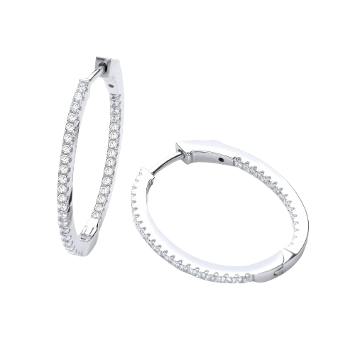 Micro Pave' Oval Hoop Cz Earrings