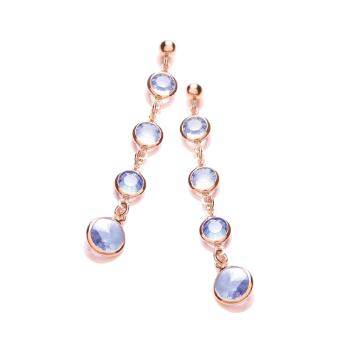 Blue Stones, Rose Plated Drop Earrings