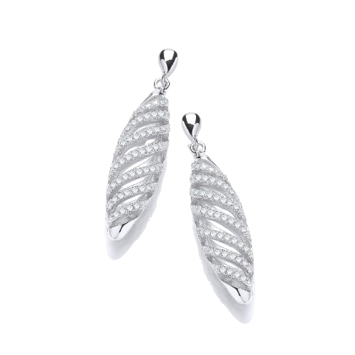 Micro Pave' Fancy Swirl Cz Drop Earrings