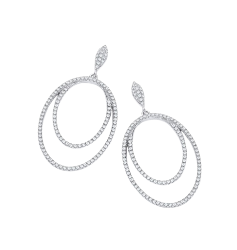 Micro Pave' Double Oval Drop Cz Earrings