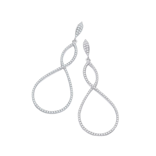 Micro Pave' Oval Long Drop Cz Earrings