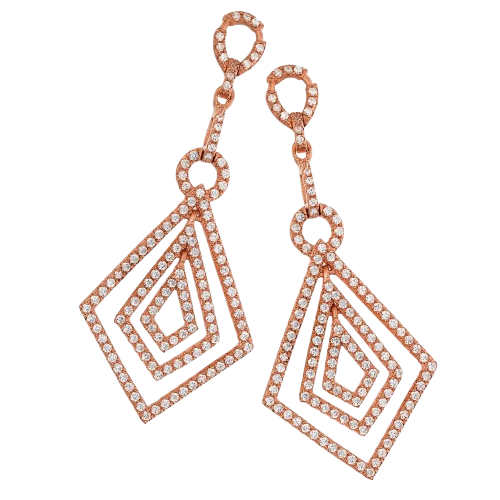 Micro Pave Rose Coated Fancy Drop Cz Earrings