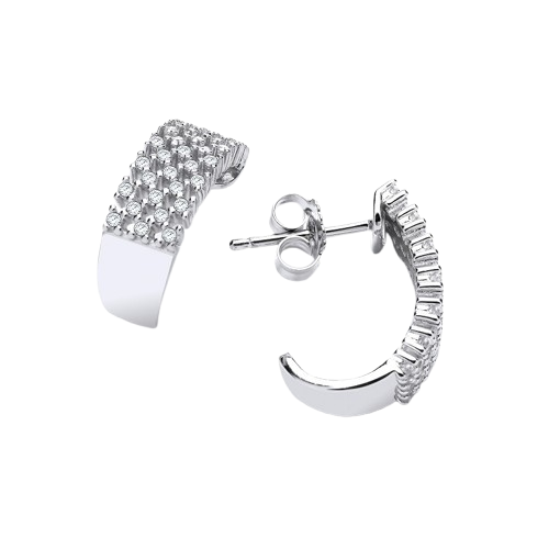 Micro Pave Multi Row Cz Silver Earrings