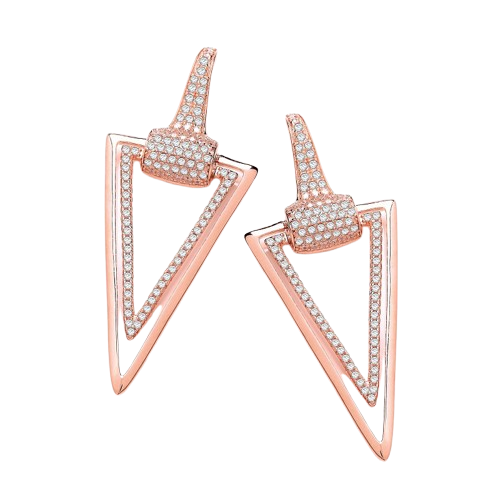 Rose Gold Coated Silver Triangle Drop Cz Earrings