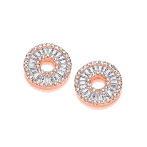 Rose Gold Coated Circle of Life in Baguettes and Round Cz Earrings