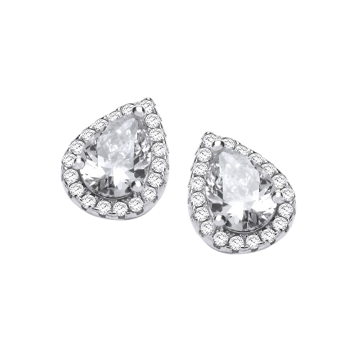 Teardrop Clear Cz Stud Earrings