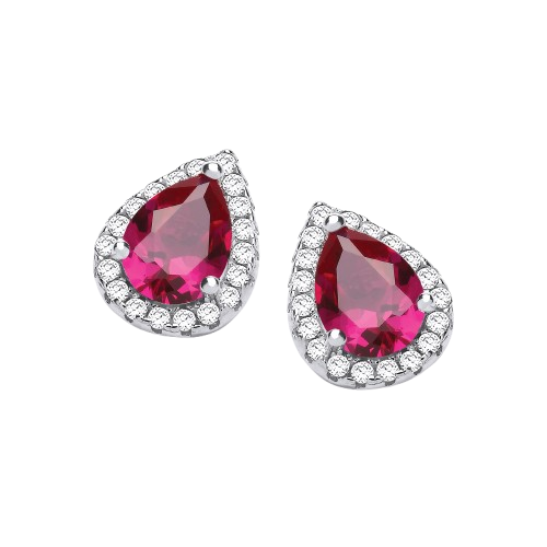 Teardrop Ruby Red Cz Stud Earrings