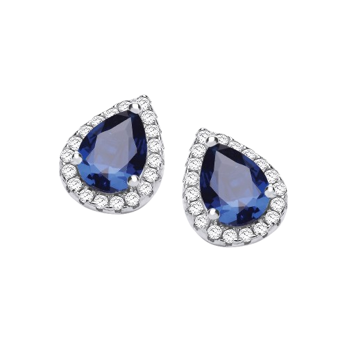 Teardrop Sapphire Blue Cz Stud Earrings