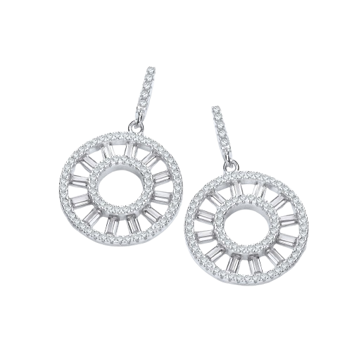 Circle of Life Round & Baguette Cz Silver Earrings