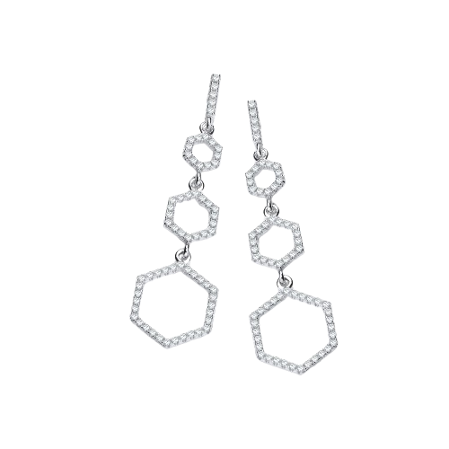 Honeycomb Style Silver Cz Earrings
