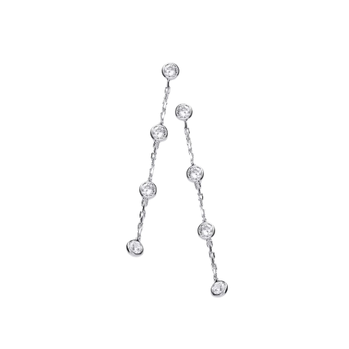 Silver Rubover Clear Cz's Drop Earrings