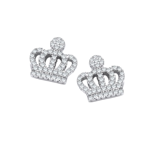 Micro Pave Crown Stud Silver Earrings