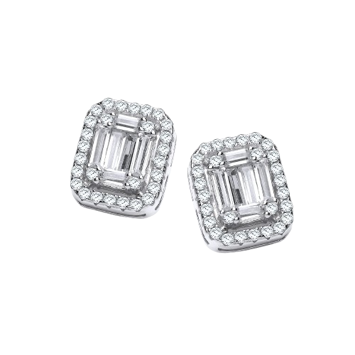 Emerald Look Created by CZ Baguettes, Silver Stud Earrings