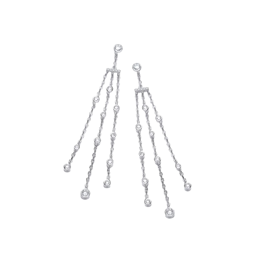 Three Strings with Rubover CZs Silver Drop Earrings