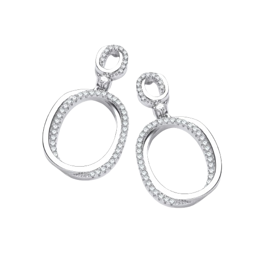 Oval Plain & CZs Drop Earrings