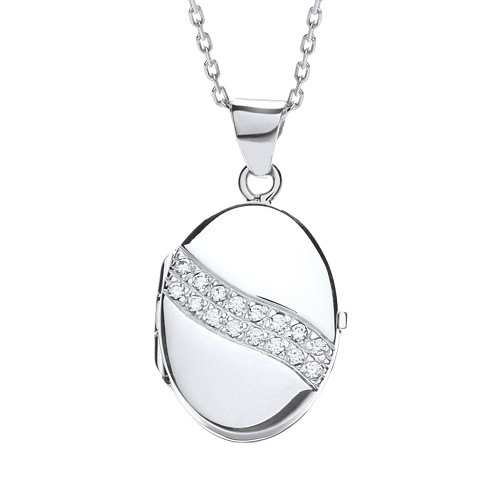 Oval Shape with 2 Row of Cz's Across Locket