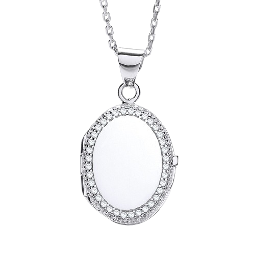Oval Shape with Thin Line of Cz's Locket