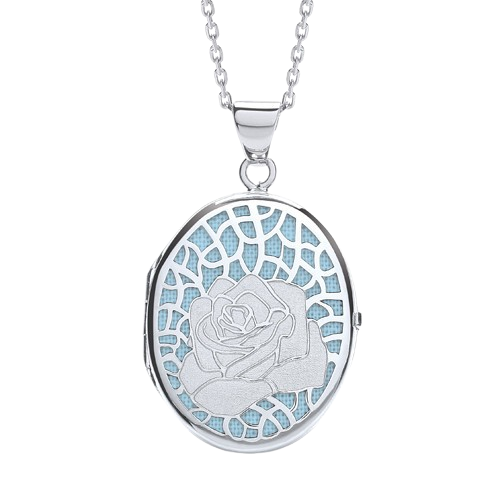 Oval Rose on Light Blue Background Locket