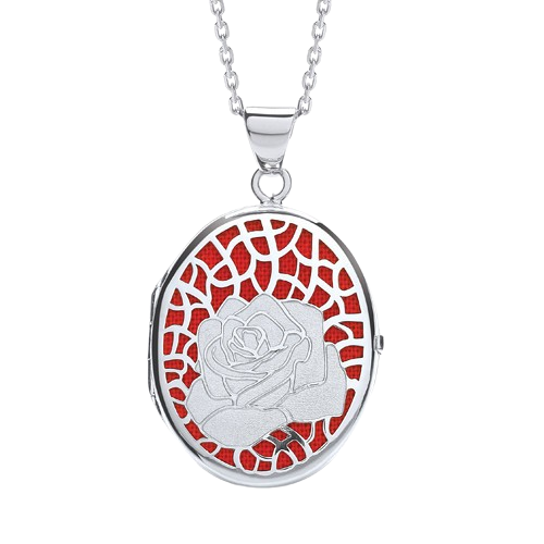 Oval Rose on Red Background Locket
