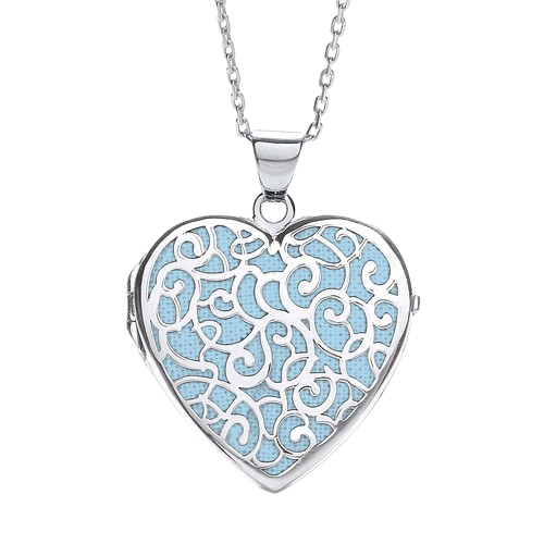 Heart Shape Light Blue Background Fancy Locket