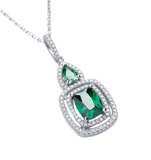 Micro Pave' Fancy Pendant Green Cz with 18" Chain
